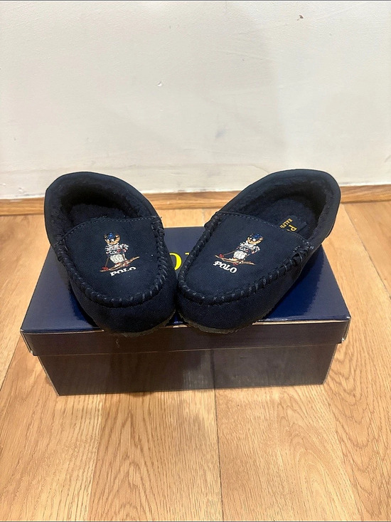 Polo Ralph Lauren Other - Polo Ralph Lauren Navy Dezi IV Polo Bear Faux-Shearling Slipper Kids Moccasins